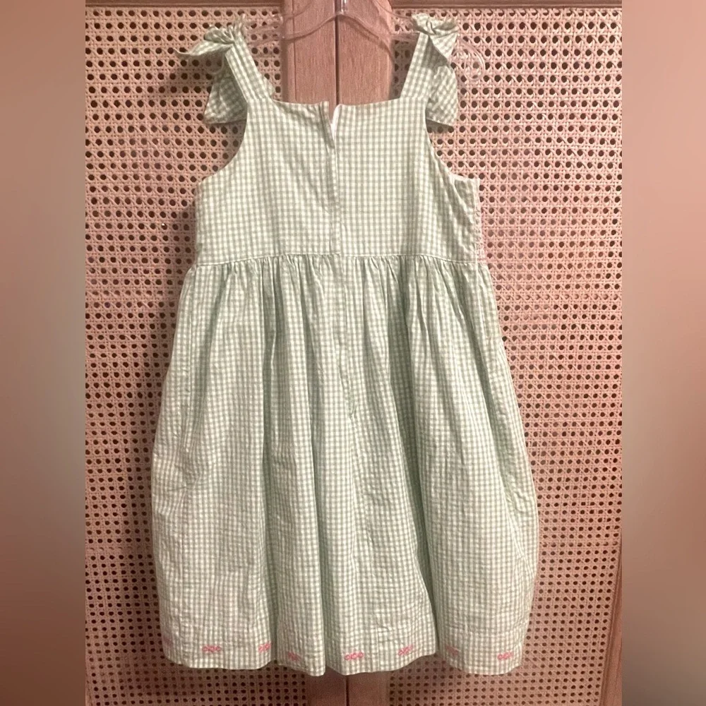 Gymboree  Girls Size 7 Green Gingham Smocked Dress Easter